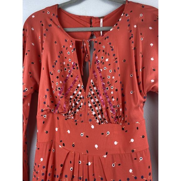 Free People Sz 4 Coryn Open Keyhole Batwing Pleats Wstbnd Cvrd Btn LS Mini Dress - Picture 4 of 14
